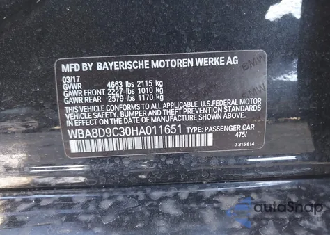 2017 BMW 330I xDrive из США, поврежденный, VIN WBA8D9C30HA011651